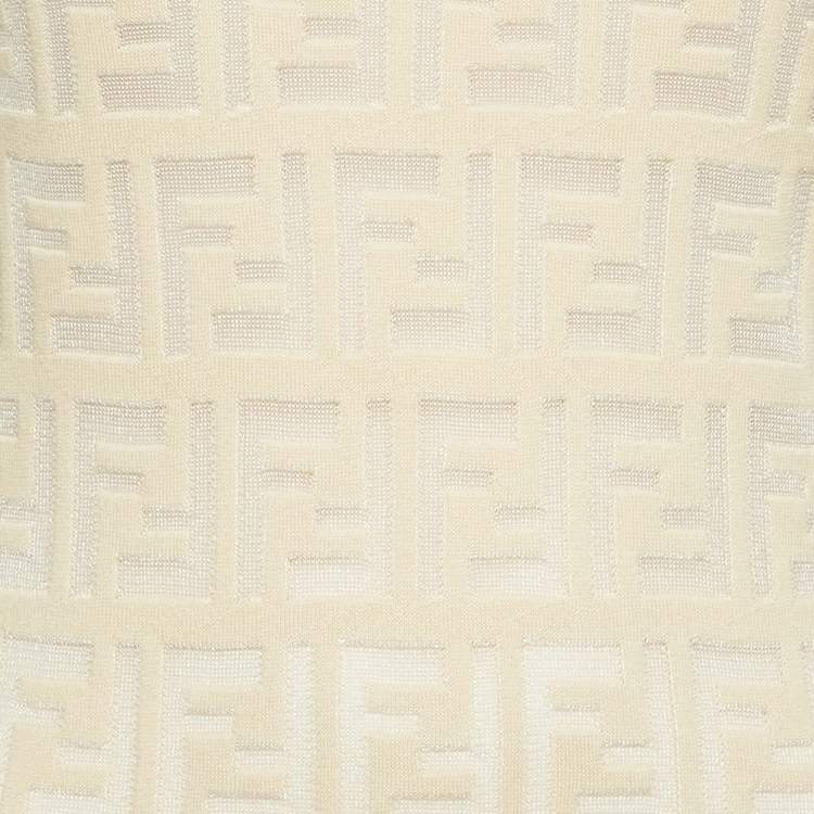 Pre Owned Fendi Guava Cream FF Zucca Jacquard Knit Long Sleeve Short Dress S