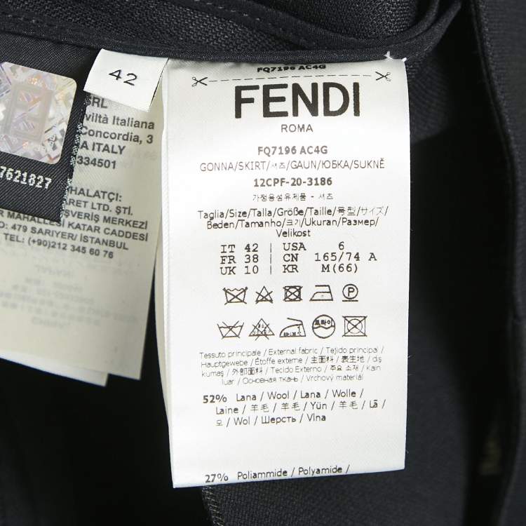 Pre Owned Fendi Black Wool Blend Pleated Slit Detail Skirt M