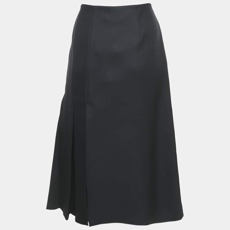 Pre Owned Fendi Black Wool Blend Pleated Slit Detail Skirt M