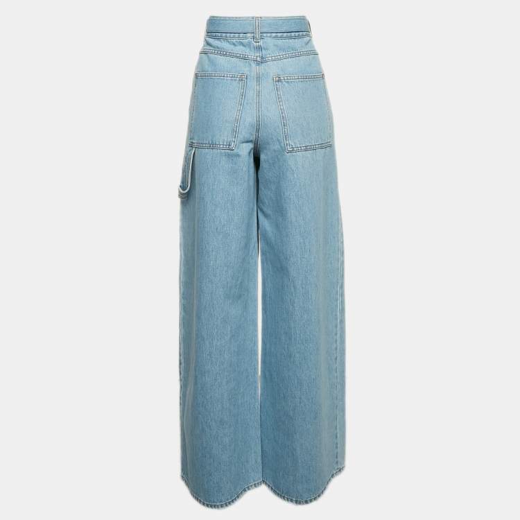 Pre Owned Fendi Blue Baguette Denim Wide-Leg Belted Jeans M Waist 29"