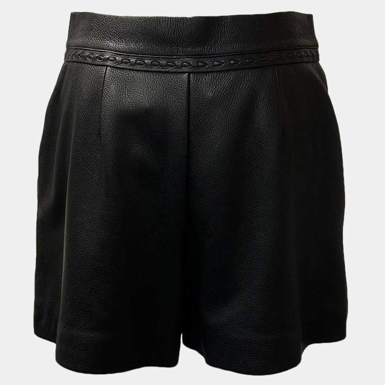 Pre Owned Fendi Black Leather Selleria Stitching Shorts