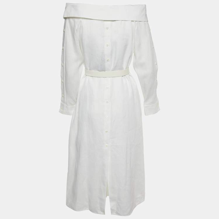 Pre Owned Fendi White Linen Belted Shirt Dress XS