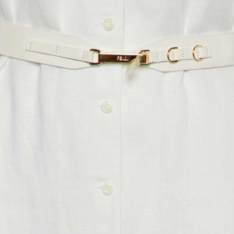 Pre Owned Fendi White Linen Belted Shirt Dress XS
