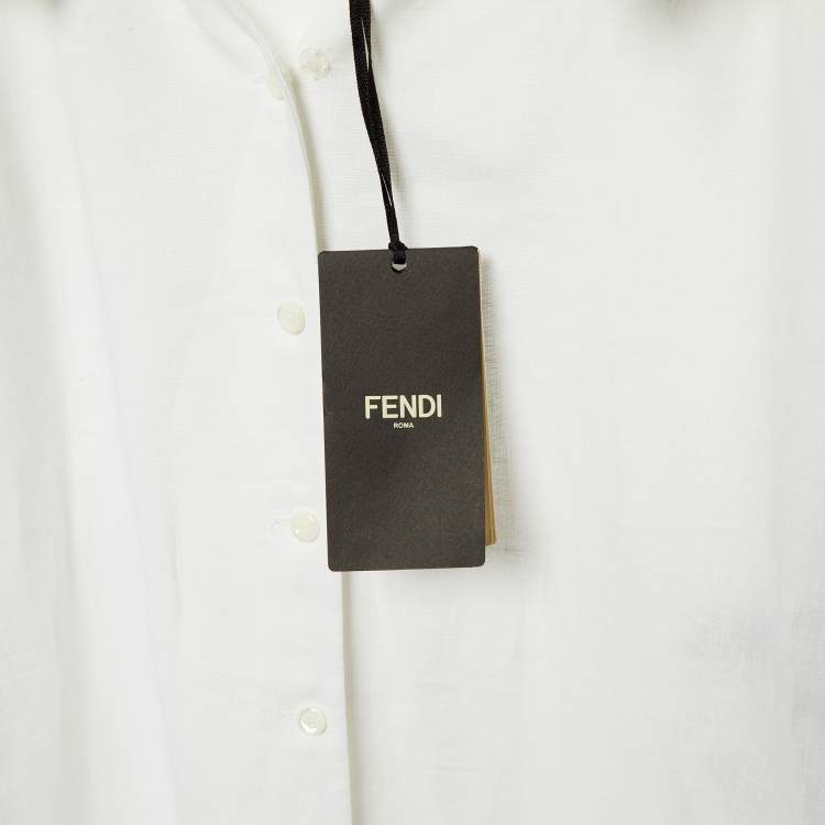Pre Owned Fendi White Linen Belted Shirt Dress XS