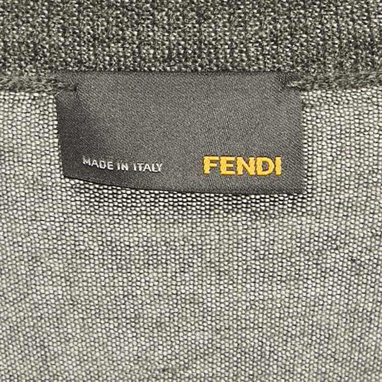 Pre Owned Fendi Grey Fur Trim Cashmere and Wool Knit Top and Pants Set S 