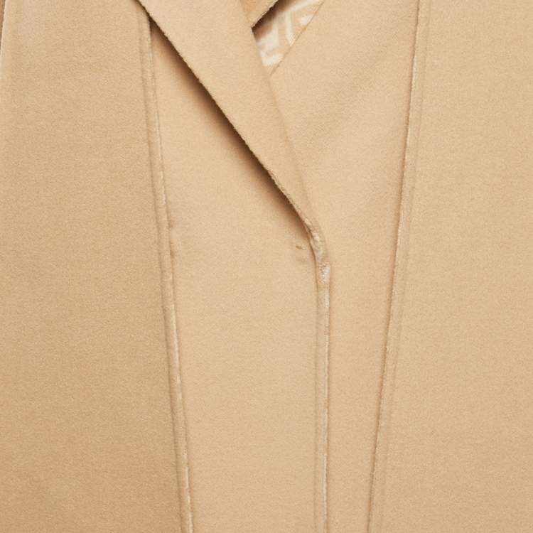 Pre Owned Fendi Beige Wool Long Coat With Scarf S
