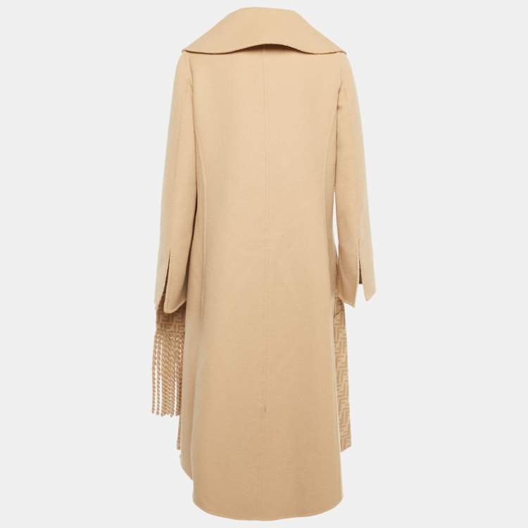 Pre Owned Fendi Beige Wool Long Coat With Scarf S