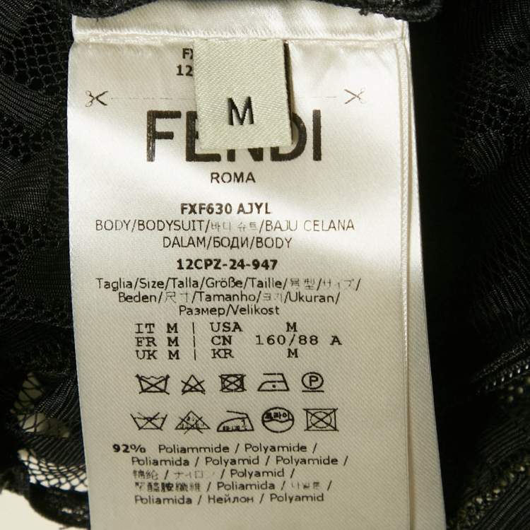 Pre Owned Fendi Black Monogram Jersey Mesh Bodysuit M