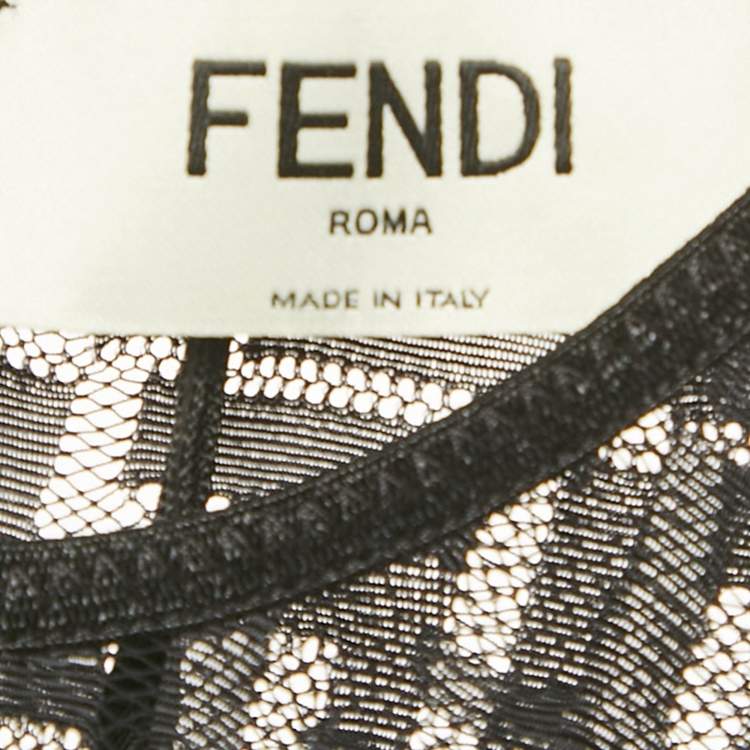 Pre Owned Fendi Black Monogram Jersey Mesh Bodysuit M