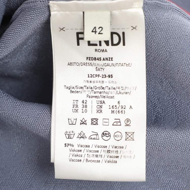 Pre Owned Fendi Blue Logo Print Knit Sleeveless Midi Dress M