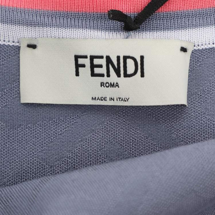 Pre Owned Fendi Blue Logo Print Knit Sleeveless Midi Dress M