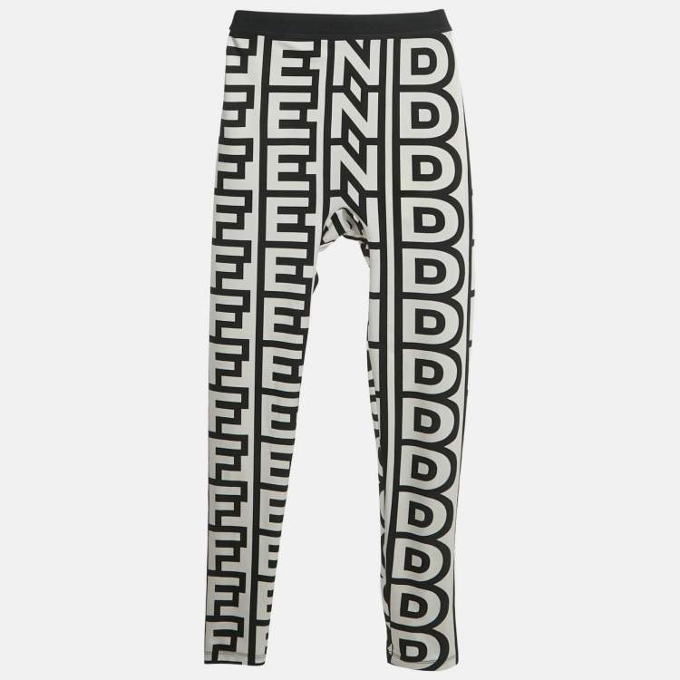 Pre Owned Fendi Black Logo Print Crepe Leggings XS
