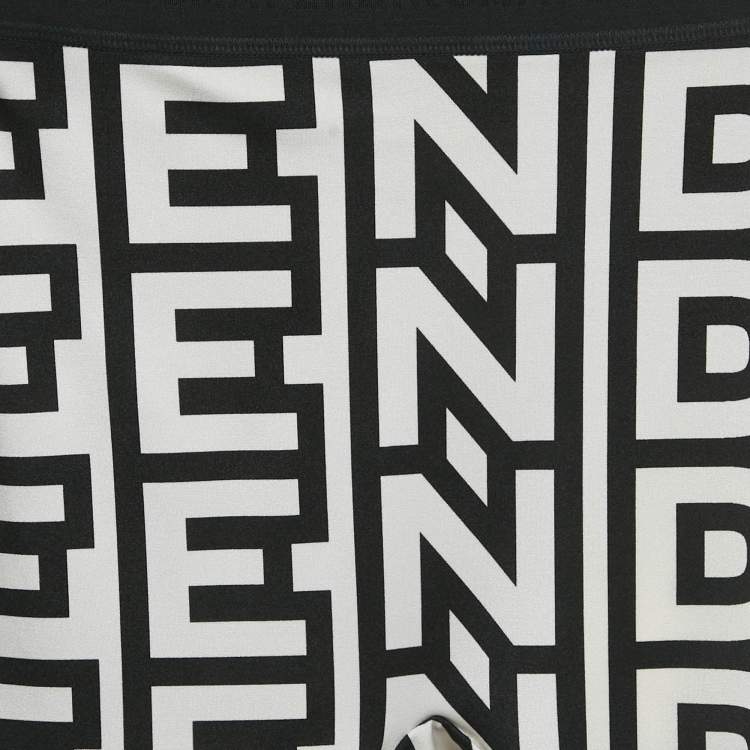 Pre Owned Fendi Black Logo Print Crepe Leggings XS