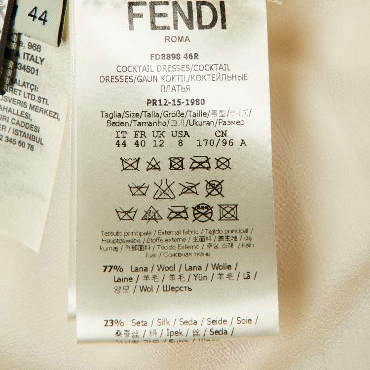 Pre Owned Fendi Cream Wool & Leather Embellished Cocktail Dress M