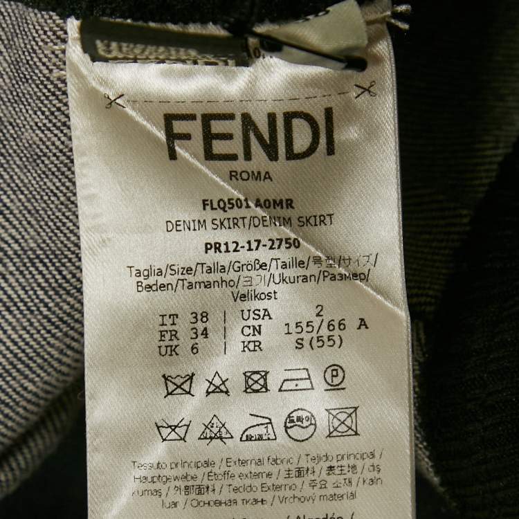 Pre Owned Fendi Navy Blue Denim Pleated Midi Skirt S