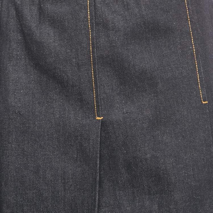 Pre Owned Fendi Navy Blue Denim Pleated Midi Skirt S