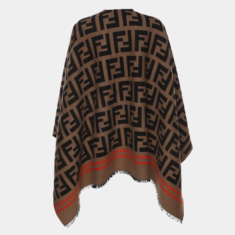 Pre Owned Fendi Camel FF Wool Blend Cape OS