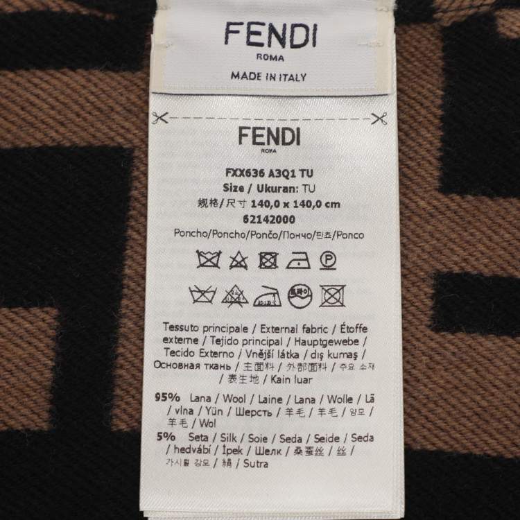 Pre Owned Fendi Camel FF Wool Blend Cape OS