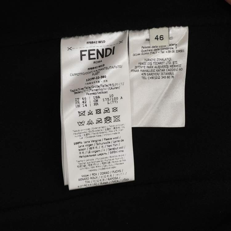 مملوكة مسبقًا Fendi Black Wool and Fox Fur Trim Double Breasted Midi Coat L