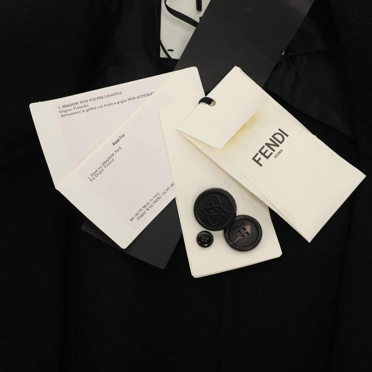 مملوكة مسبقًا Fendi Black Wool and Fox Fur Trim Double Breasted Midi Coat L