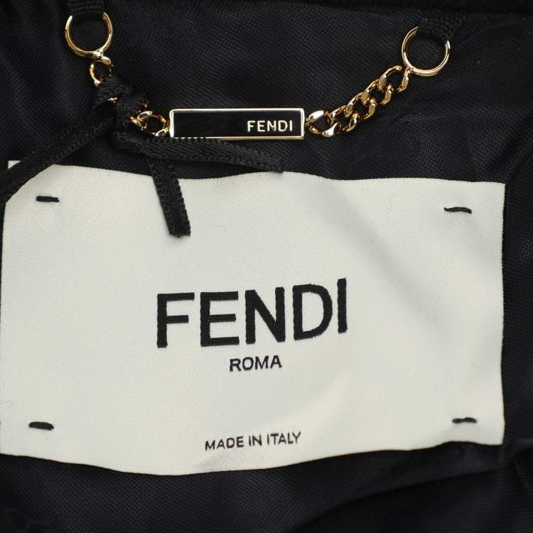 مملوكة مسبقًا Fendi Black Wool and Fox Fur Trim Double Breasted Midi Coat L