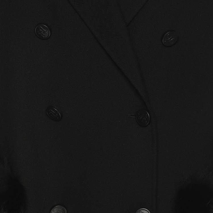 مملوكة مسبقًا Fendi Black Wool and Fox Fur Trim Double Breasted Midi Coat L