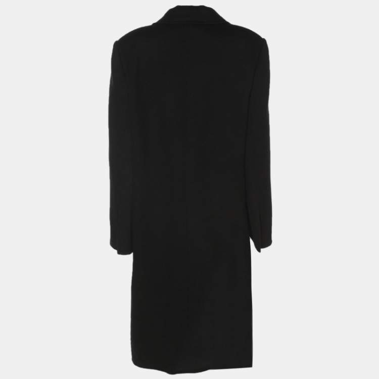 مملوكة مسبقًا Fendi Black Wool and Fox Fur Trim Double Breasted Midi Coat L