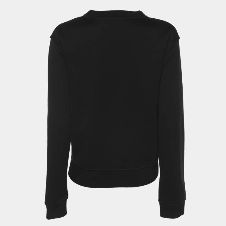 Pre Owned Fendi Black Knit Embellished Neck Detail Cropped Sweatshirt M