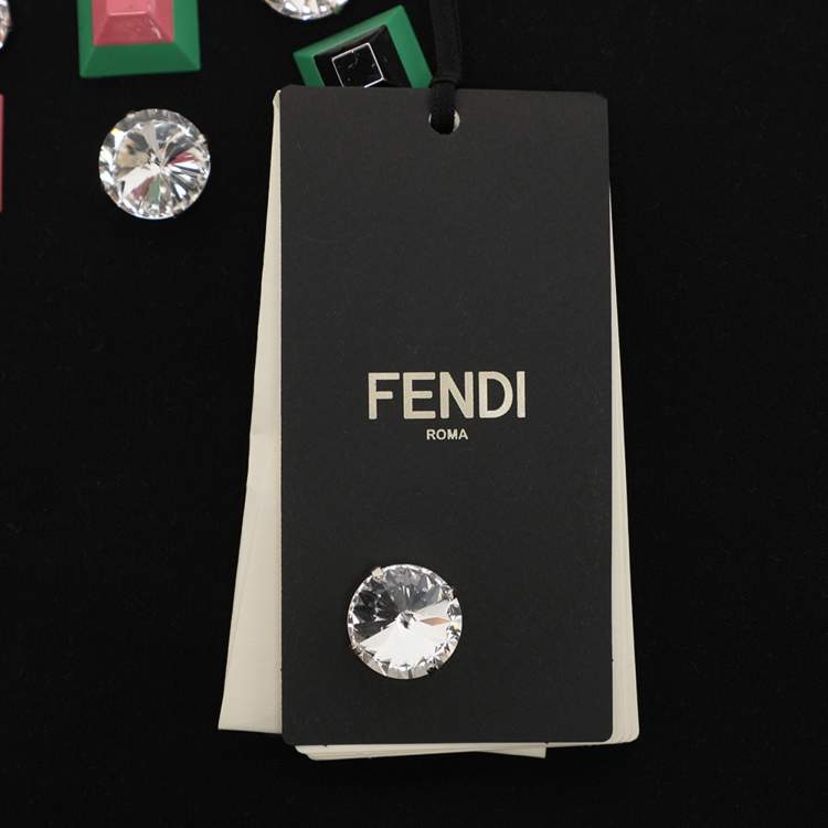 Pre Owned Fendi Black Knit Embellished Neck Detail Cropped Sweatshirt M