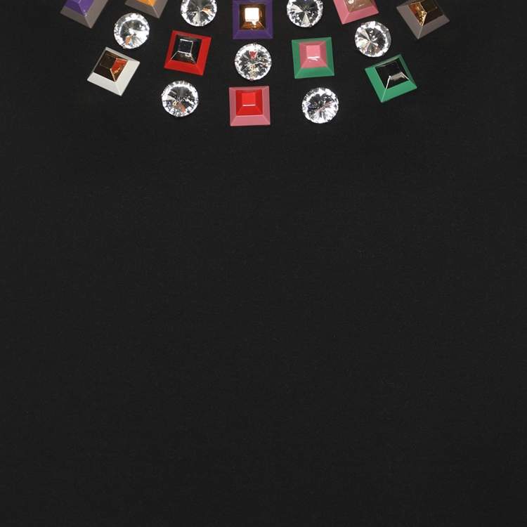 Pre Owned Fendi Black Knit Embellished Neck Detail Cropped Sweatshirt M