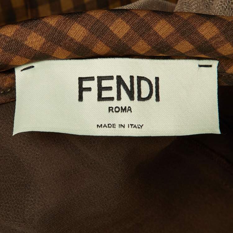 Pre Owned Fendi Brown Check Print Silk Mesh Trim Sheer Maxi Skirt M