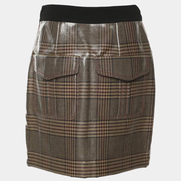 مملوكة مسبقًا Fendi Beige Checked Glazed Wool Prince of Wales Mini Skirt S
