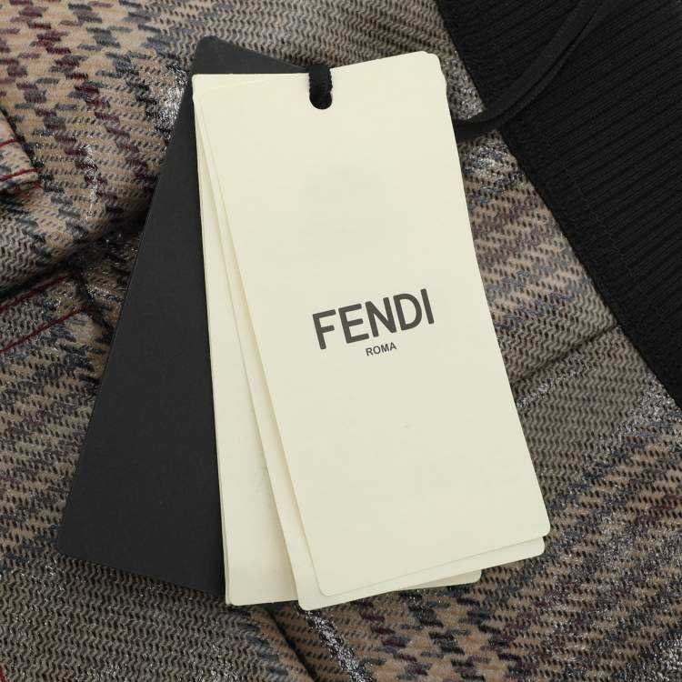 مملوكة مسبقًا Fendi Beige Checked Glazed Wool Prince of Wales Mini Skirt S