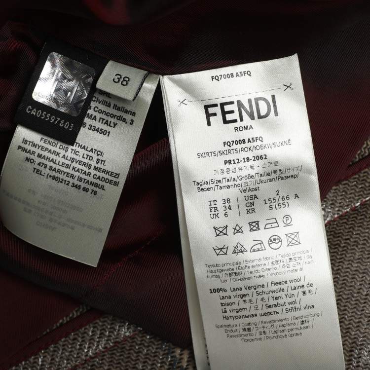 مملوكة مسبقًا Fendi Beige Checked Glazed Wool Prince of Wales Mini Skirt S