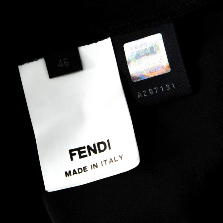 Pre Owned Fendi Black Silk & Wool Applique Knee Length Sheath Skirt L