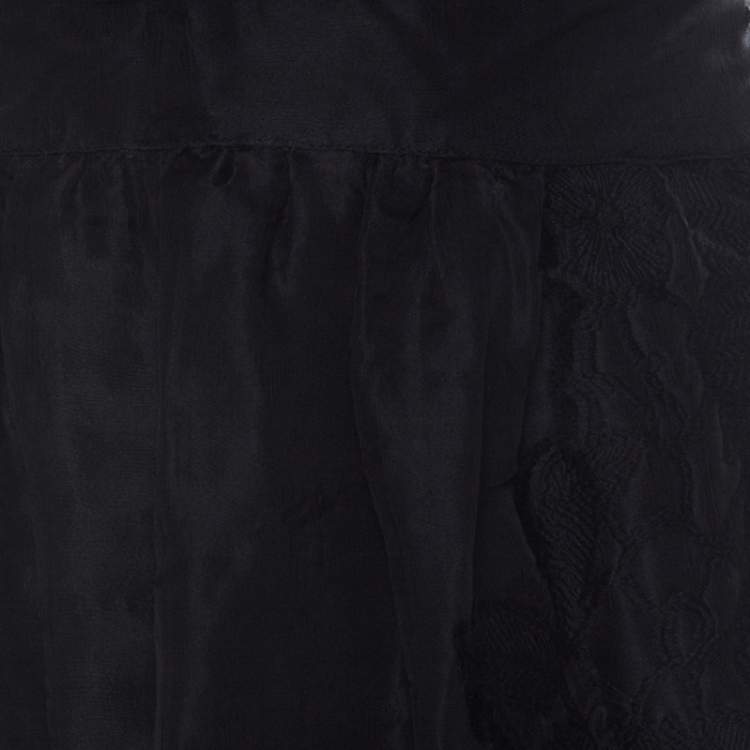 Pre Owned Fendi Black Silk & Wool Applique Knee Length Sheath Skirt L