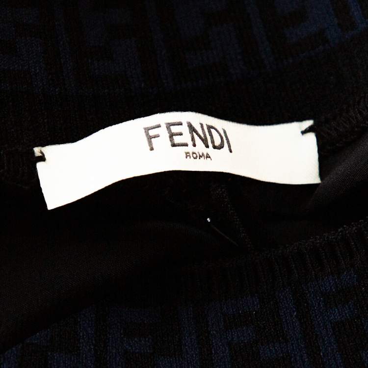 Pre Owned Fendi Black Silk Ribbed Logo Neck Trim Detail Top S
