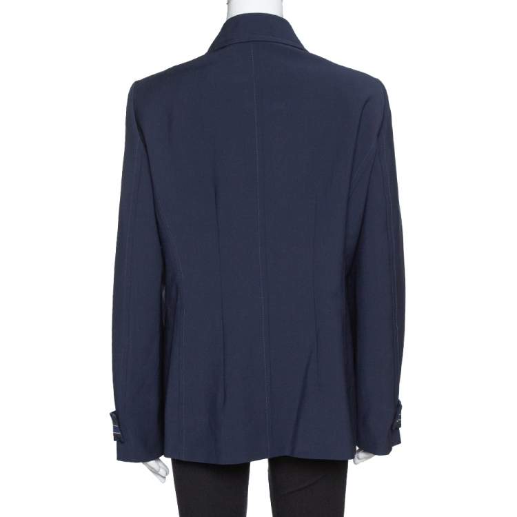 Pre Owned Fendi Navy Blue Wool Blend Striped Cuff Detail Tailored Blazer XL