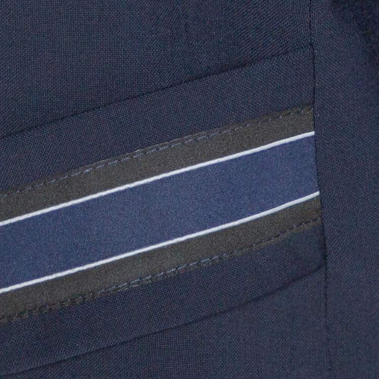 Pre Owned Fendi Navy Blue Wool Blend Striped Cuff Detail Tailored Blazer XL