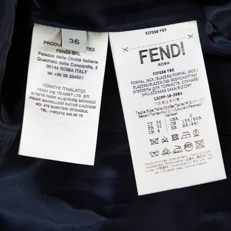 Pre Owned Fendi Navy Blue Wool Striped Cuff Detail Tailored Blazer XS