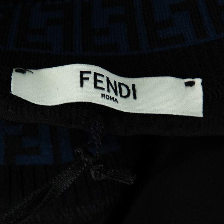 Pre Owned Fendi Black Silk Ribbed Logo Neck Trim Detail Top XS