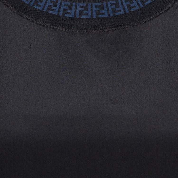 Pre Owned Fendi Black Silk Ribbed Logo Neck Trim Detail Top XS