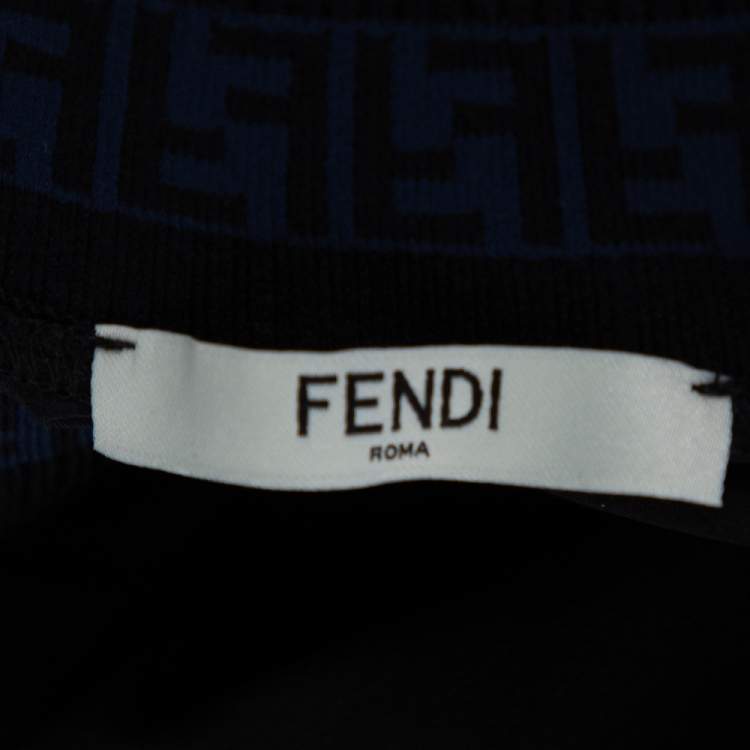Pre Owned Fendi Black Silk Ribbed Logo Detail Blouse M