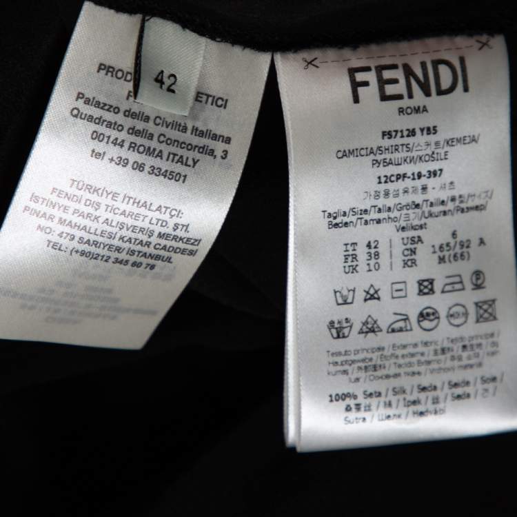 Pre Owned Fendi Black Silk Ribbed Logo Detail Blouse M