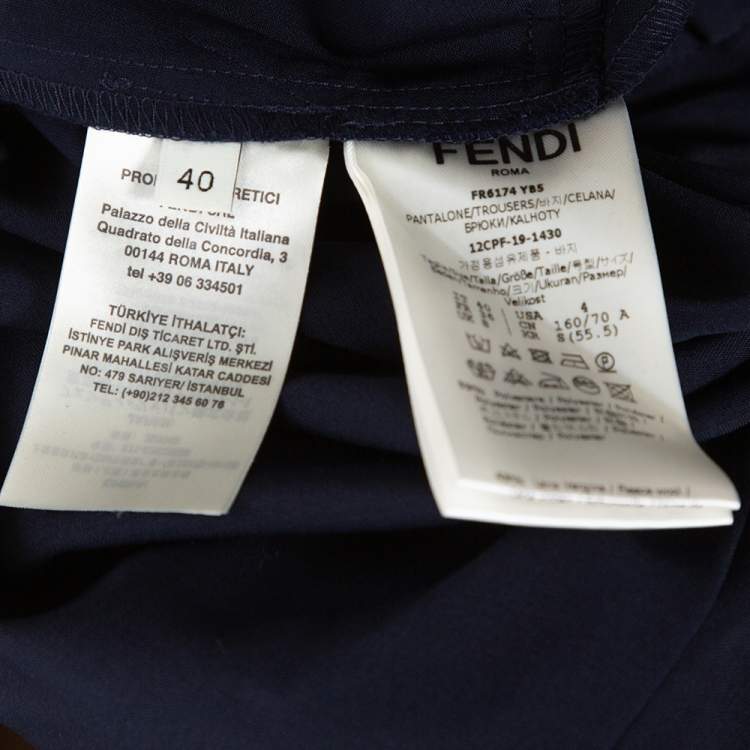 Pre Owned Fendi Navy Blue Stretch Wool Blend Tapered Trousers S