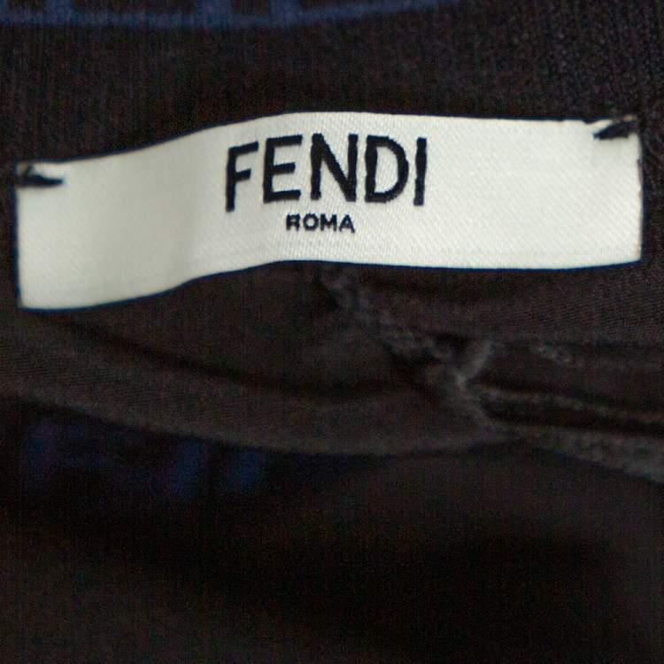 Pre Owned Fendi Black Silk Ribbed Logo Neck Trim Detail Top M