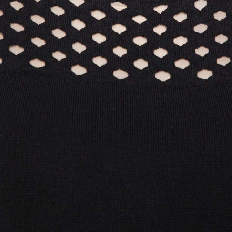 Pre Owned Fendi Black Knit Perforated Detail A-Line Dress M