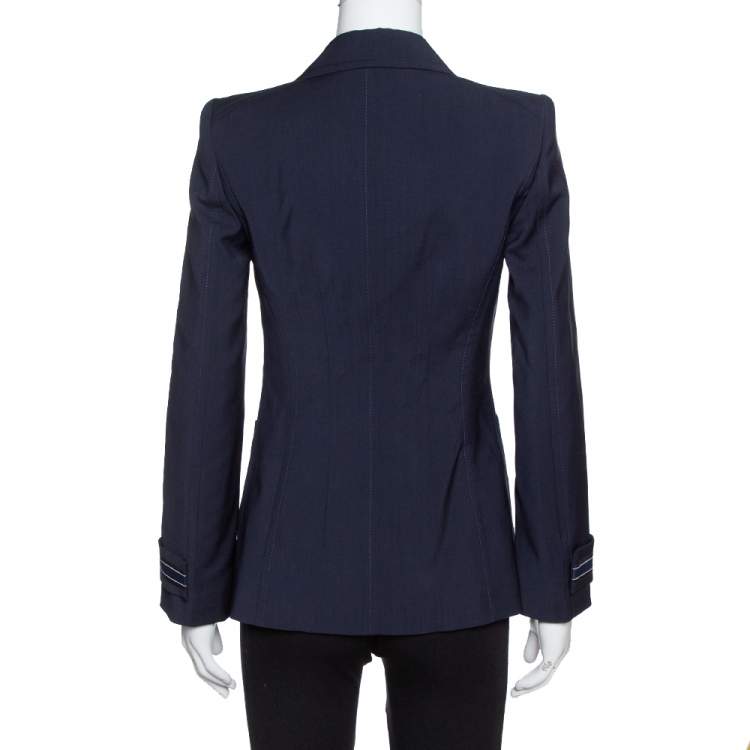 Pre Owned Fendi Navy Blue Wool Striped Cuff Detail Tailored Blazer M