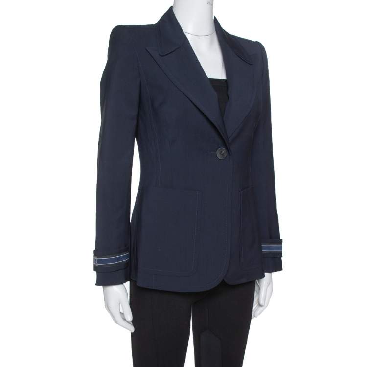 Pre Owned Fendi Navy Blue Wool Striped Cuff Detail Tailored Blazer M