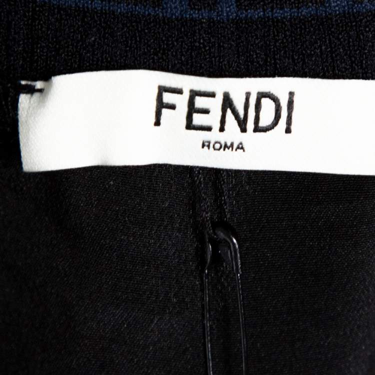 Pre Owned Fendi Black Silk Ribbed Logo Neck Trim Detail Top M
